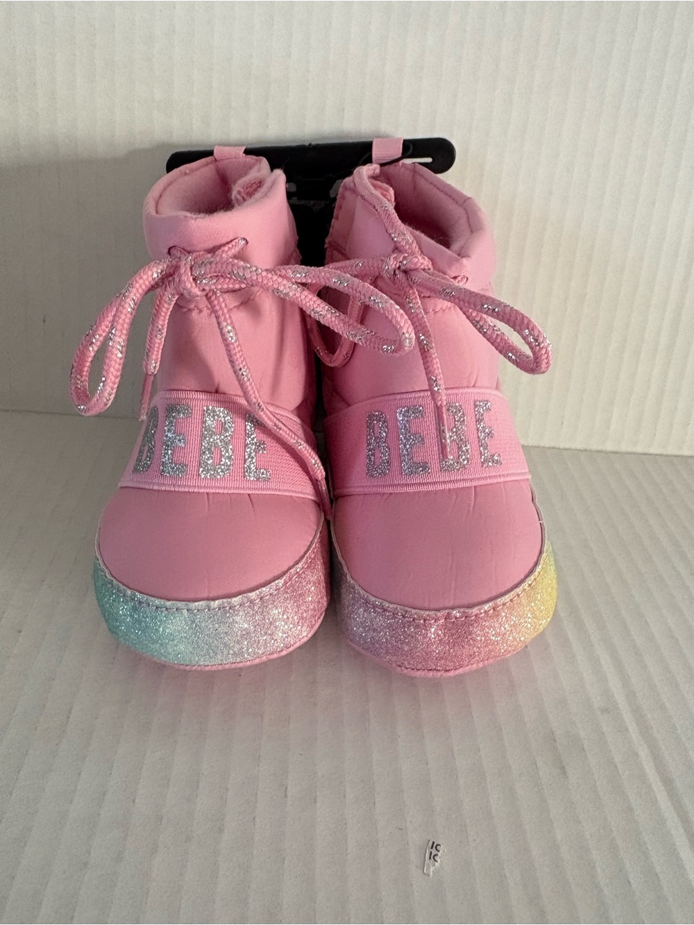 bebe Girls Pink Glitter Rainbow-Toe Lace-Up Boots